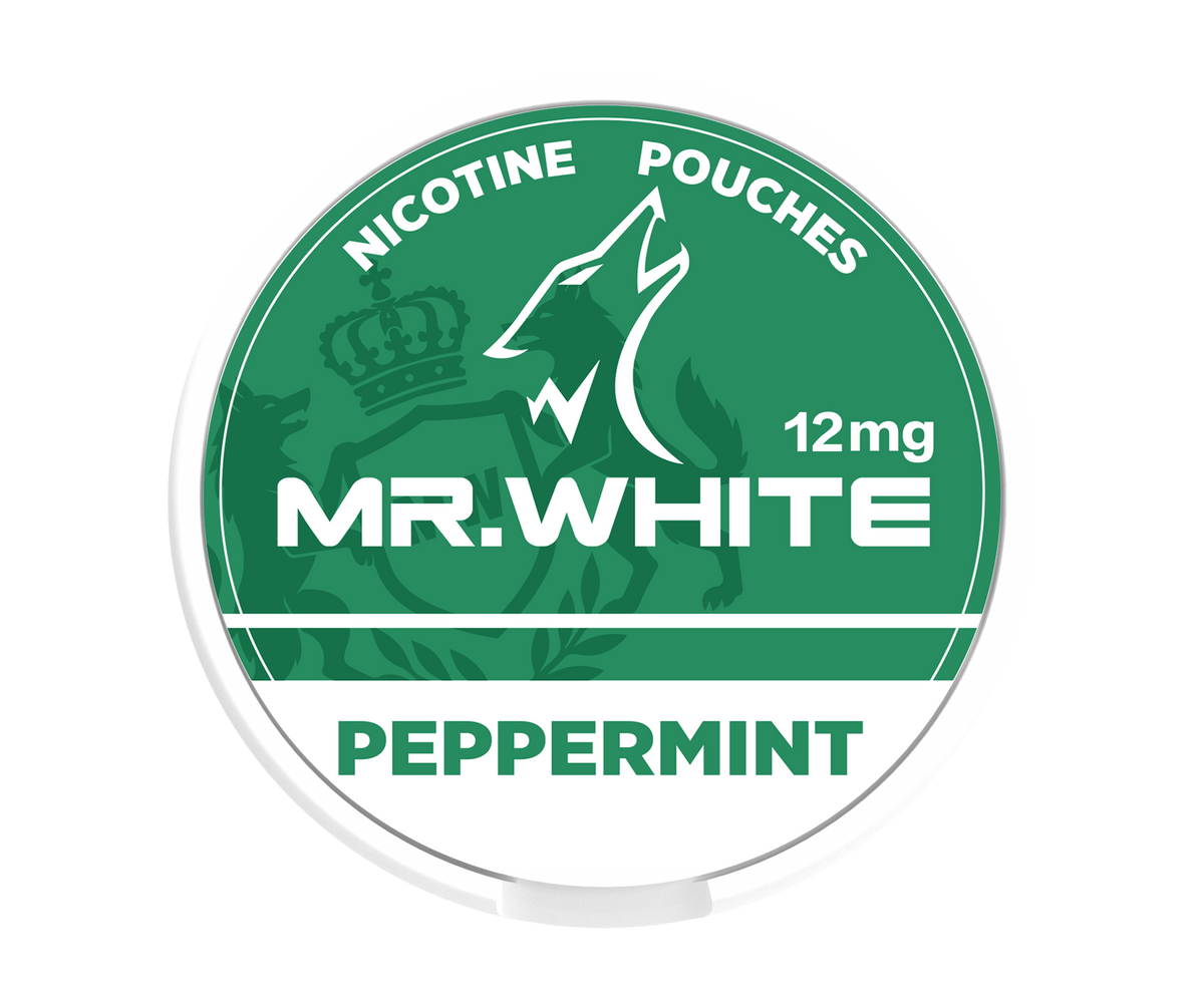 Mr.White Peppermint 12 mg Nicotine Pouches — can shot