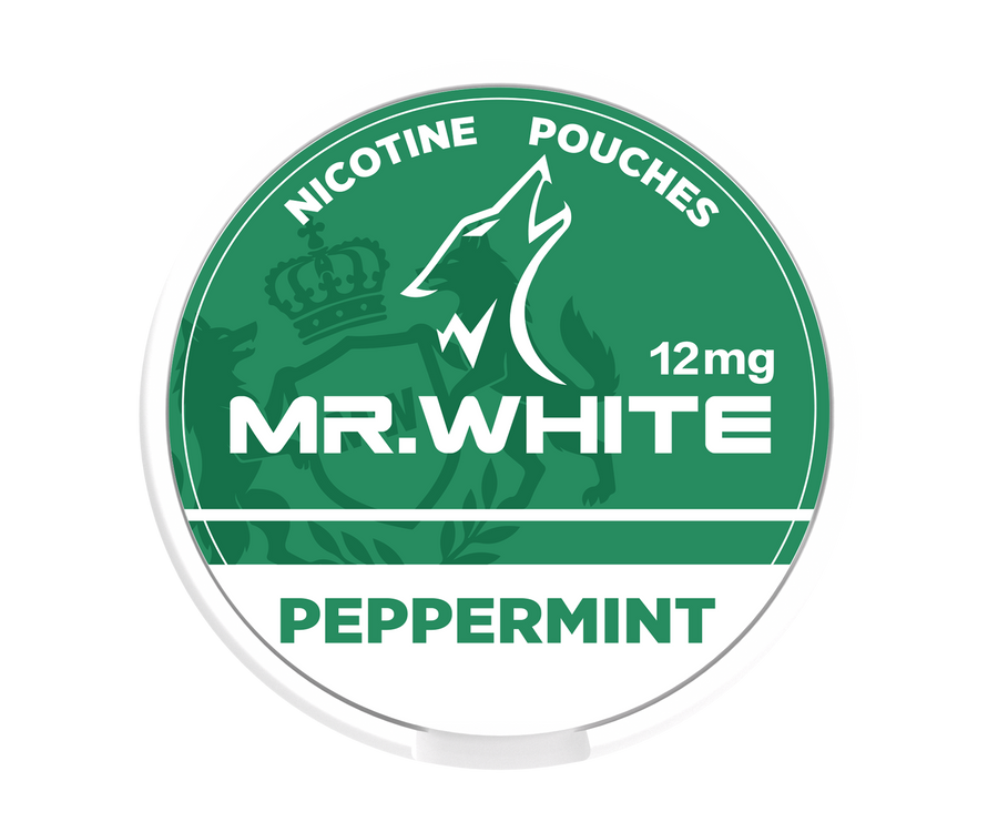 Mr.White Peppermint 12 mg Nicotine Pouches — can shot