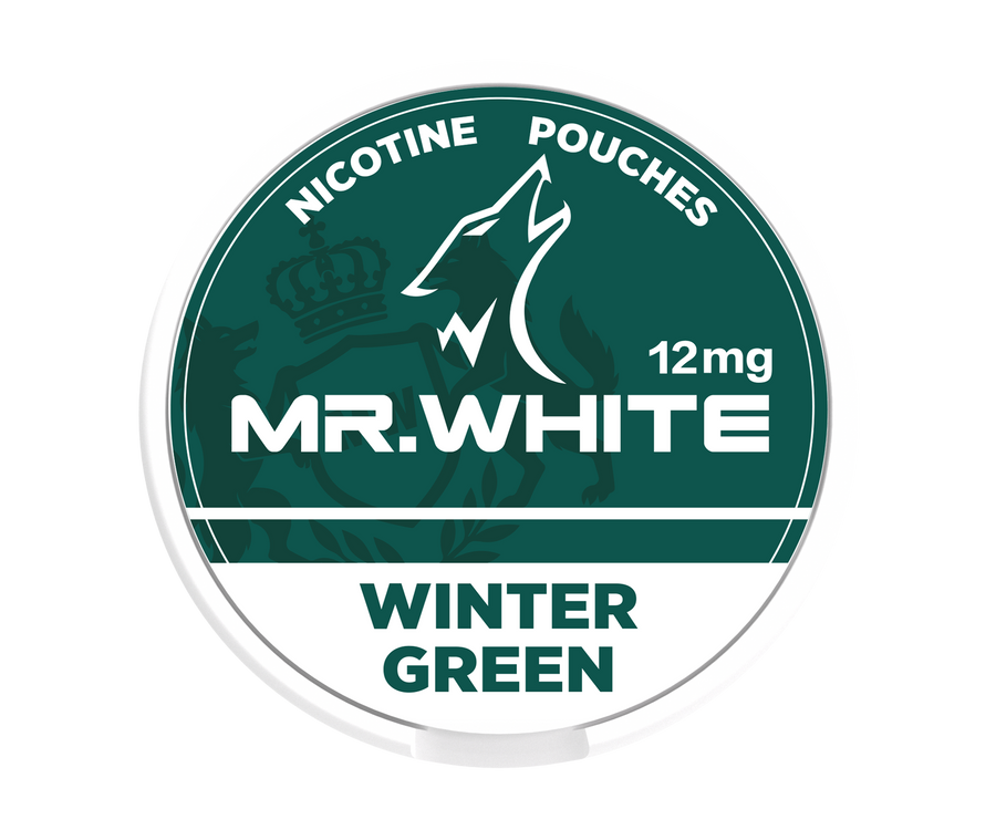 Mr.White Winter Green 12 mg Nicotine Pouches — can shot